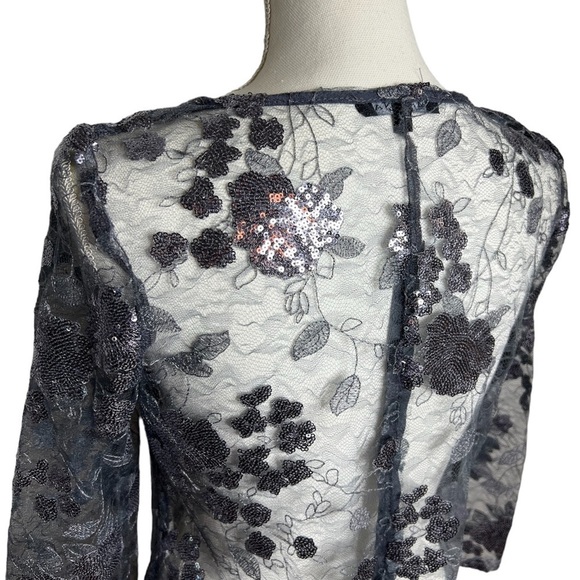 Marina Gray Lace Sequin Embroidered Zip Back Blouse - Picture 4 of 8